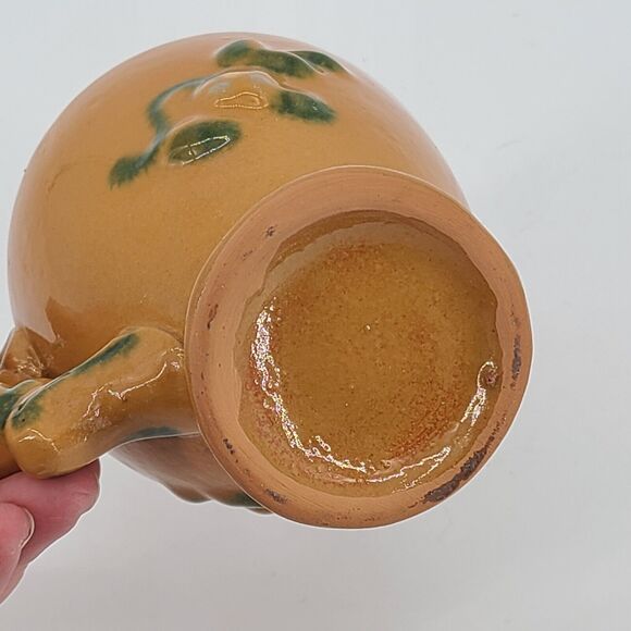 Vintage Pottery Cup Saucer Set Terra Cotta Yellow Floral - Picture 5 of 7